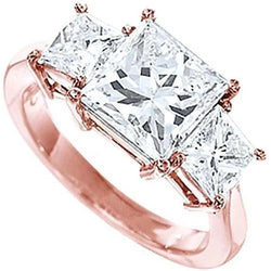 Anello con tre pietre per fidanzamento con diamante taglio principessa da 3.01 carati