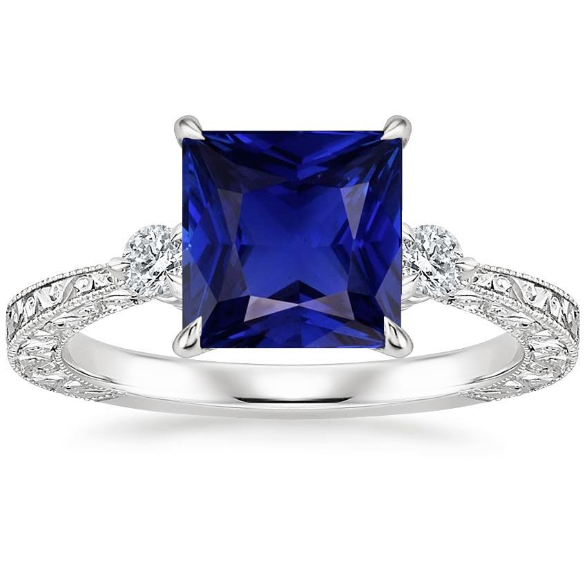 Anello con tre pietre preziose Zaffiro blu principessa e diamante 5.25 carati - harrychadent.it
