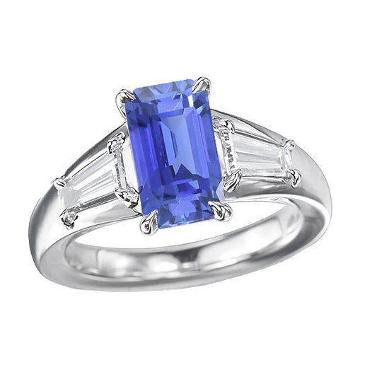 Anello con tre pietre preziose. zaffiro blu smeraldo e diamanti 3.50 carati - harrychadent.it