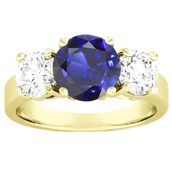 Anello con tre pietre rotonde con zaffiri blu e diamanti 5 carati - harrychadent.it