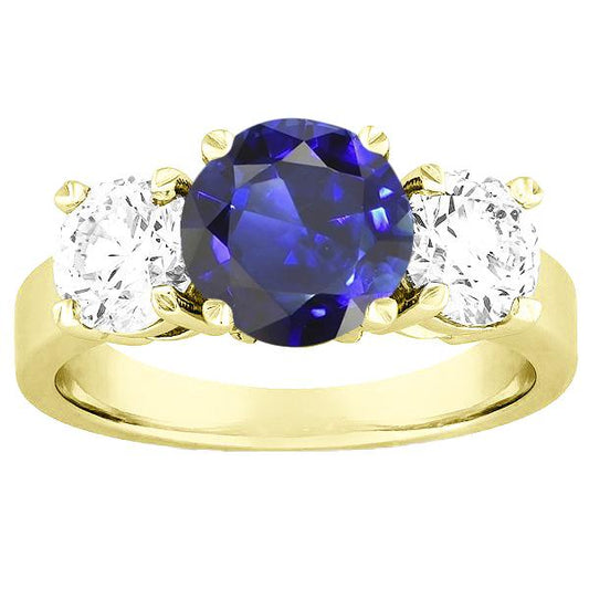 Anello con tre pietre rotonde con zaffiri blu e diamanti 5 carati - harrychadent.it
