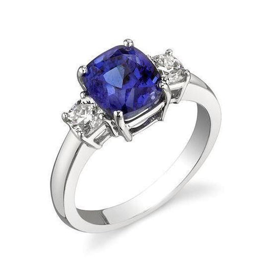 Anello in oro bianco 14 carati con tre pietre di zaffiro e diamanti da 3.25 carati - harrychadent.it