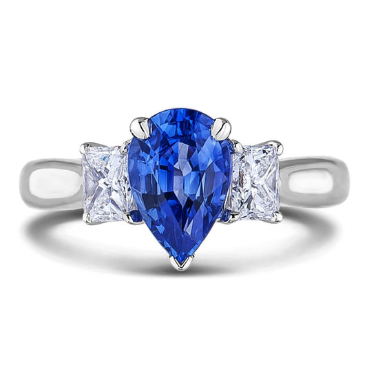 Anello in oro bianco con tre pietre di zaffiro di Ceylon e diamanti da 3.50 ct - harrychadent.it