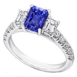 Anello con zaffiro Ceylon radiante smeraldo e diamante con accenti 3 carati
