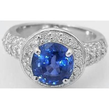 Anello con zaffiro di Ceylon taglio ovale con diamanti tondi da 4 ct. bianco - harrychadent.it