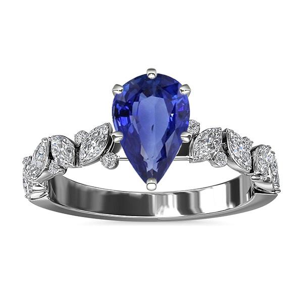 Gioielleria con pietre preziose Anello con zaffiro blu Marquise e diamanti rotondi 3 carati - harrychadent.it