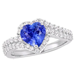 Anello con zaffiro azzurro a forma di cuore con anello 4.50 carati con doppio gambo gioielli
