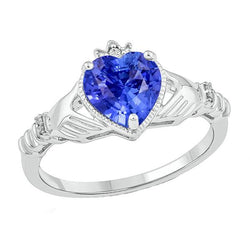 Anello con zaffiro azzurro a forma di cuore con diamante. 2 carati. gioielli da donna