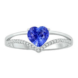 Anello con zaffiro azzurro a forma di cuore con diamanti. oro 2 carati. 14K