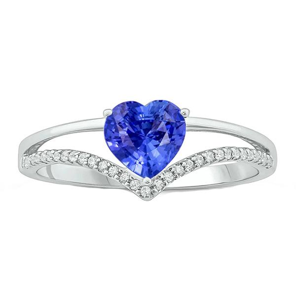 Anello con zaffiro azzurro a forma di cuore con diamanti. oro 2 carati. 14K - harrychadent.it