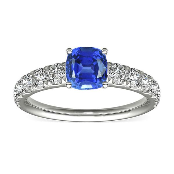 Anello con zaffiro blu cuscino diamante 3 carati oro bianco 14K gioielli - harrychadent.it