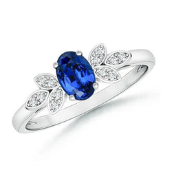 Anello con zaffiro blu Ceylon 2,85 carati e diamanti in oro bianco 14 carati