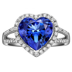 Anello con zaffiro blu Ceylon 4,75 carati e diamanti in oro bianco 14K