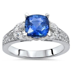 Anello con zaffiro blu Ceylon 5,10 carati e diamanti in oro bianco 14 carati