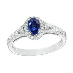 Anello con zaffiro blu Ceylon taglio ovale 3 carati e diamante in oro bianco 14 carati