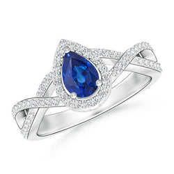 Anello con zaffiro blu Sri Lanka a pera da 4,90 carati e diamante taglio rotondo