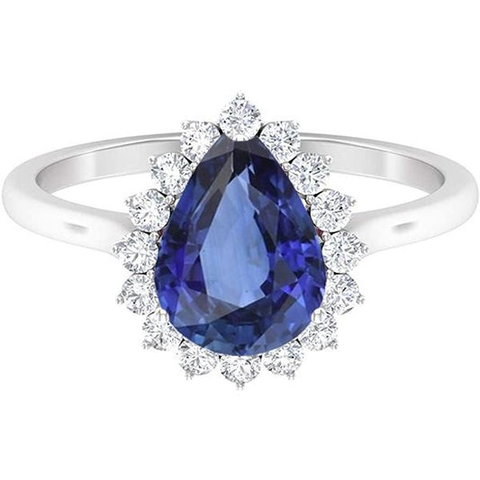 Anello con zaffiro blu a forma di pera con diamante Halo Anniversary 4.50 carati - harrychadent.it