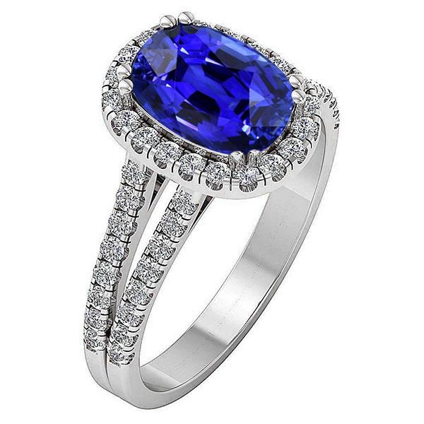 Anello con zaffiro blu a forma ovale con diamante a gambo diviso 5 carati - harrychadent.it