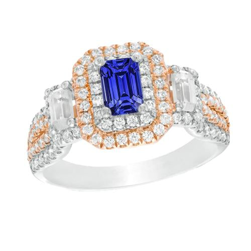 Anello doppio alone bicolore zaffiro blu smeraldo e diamanti 4 carati - harrychadent.it