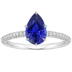 Anello con zaffiro blu con accenti di diamante con pietra preziosa taglio a pera 5 carati