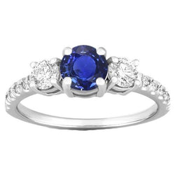 Anello con zaffiro blu con diamante rotondo anniversario 3 carati gioielli da donna