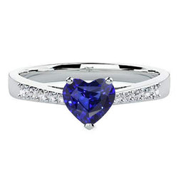 Anello con zaffiro blu cuore 2 carati Pietra preziosa naturale con diamante rotondo