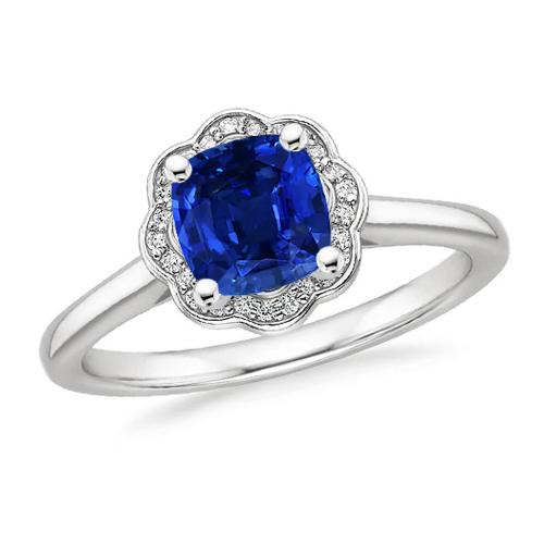 Anello con zaffiro blu cuscino da 1,50 carati e diamante rotondo con oro bianco 14 carati - harrychadent.it