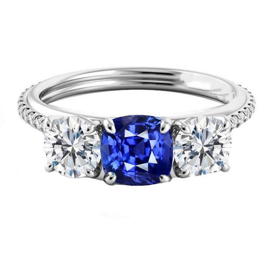 Anello con zaffiro blu cuscino diamante 3 stile pietra e accenti 3.50 carati - harrychadent.it