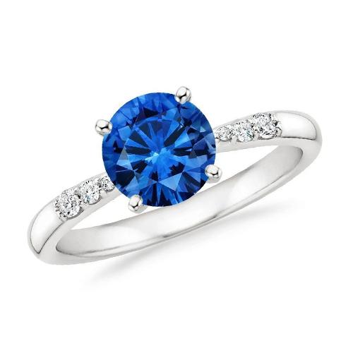 3,40 carati. Anello di diamanti con gemme di zaffiro blu rotondo - harrychadent.it
