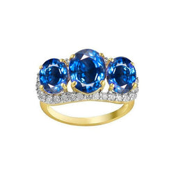 Anello con zaffiro blu dello Sri Lanka 6 carati e diamanti tondi in oro bianco 14 carati