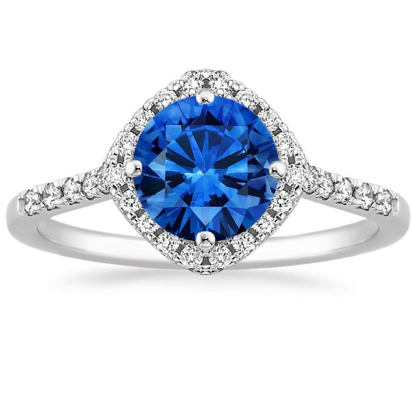 Anello rotondo con zaffiro blu dello Sri Lanka e diamante, gioielli in oro, 4 carati - harrychadent.it