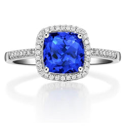 Anello con zaffiro blu dello Sri Lanka e diamanti da 3,30 ct in oro bianco 14K