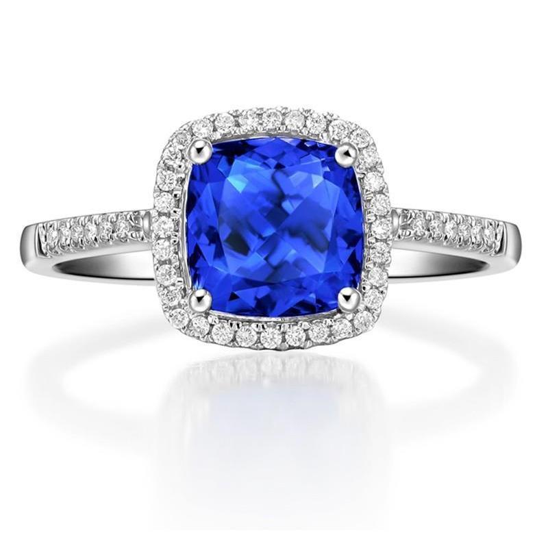 Anello con zaffiro blu dello Sri Lanka e diamanti da 3,30 ct in oro bianco 14K - harrychadent.it