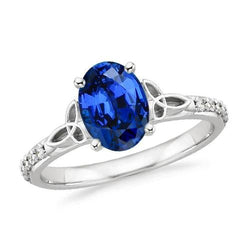 Anello con zaffiro blu di Ceylon 3 carati e diamanti in oro bianco 14 carati