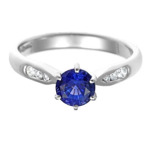 Anello in oro bianco 14 carati con zaffiro blu di Ceylon da 1.80 carati con diamanti - harrychadent.it