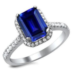 Anello con zaffiro blu di Ceylon da 3,50 carati e diamante in oro bianco 14 carati