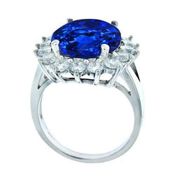 Anello con zaffiro blu di Ceylon da 5,25 carati e diamante Round WG in oro 14K