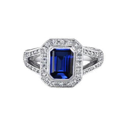 Anello con zaffiro blu di Ceylon e diamanti 5.36 carati con gemma naturale