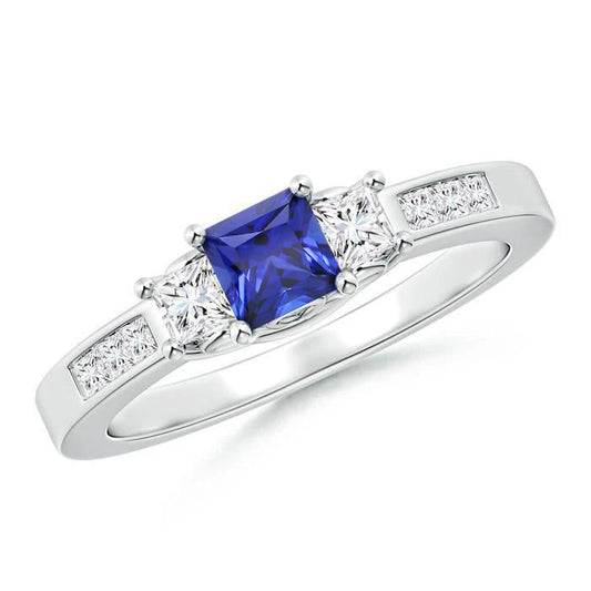 Anello con zaffiro blu e diamante in oro bianco 2.85 carati 14K - harrychadent.it