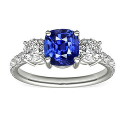 Anello con zaffiro blu e diamante rotondo 3.50 carati 3 gioielli in stile pietra