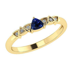 Anello con zaffiro blu e diamante rotondo a forma di trilione 0.75 carati