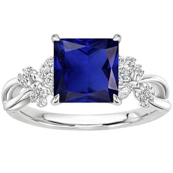 Anello con zaffiro blu e diamanti Princess Round & Marquise Cut 4 carati