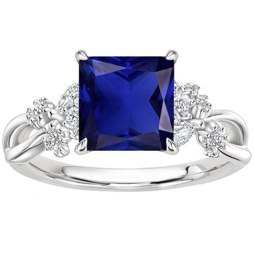 Anello con zaffiro blu e diamanti Princess Round & Marquise Cut 4 carati - harrychadent.it