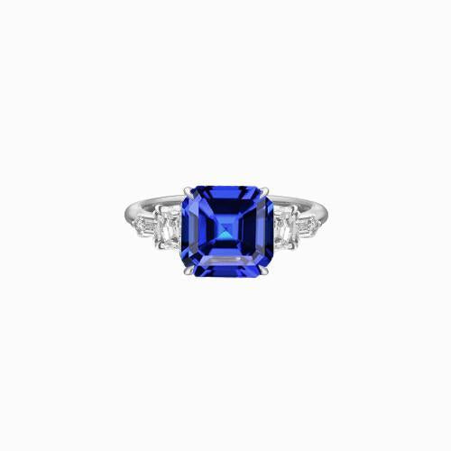 Anello con zaffiro blu naturale Asscher con diamanti luminosi e baguette 2 carati - harrychadent.it