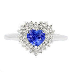 Anello con zaffiro blu naturale a forma di cuore con diamante Halo 3 carati stile stella