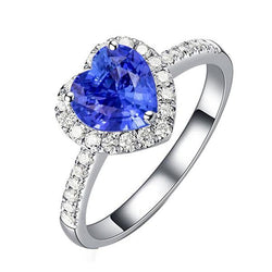 Anello con zaffiro blu naturale a forma di cuore con diamante Halo 3.50 carati
