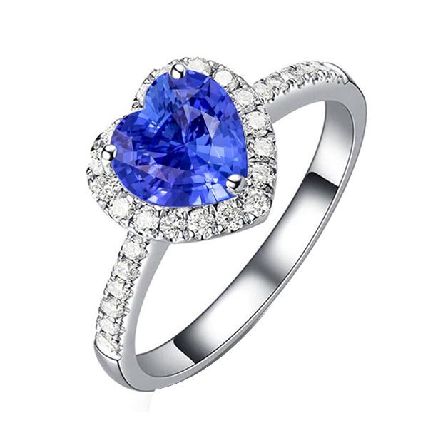 Anello con zaffiro blu naturale a forma di cuore con diamante Halo 3.50 carati - harrychadent.it