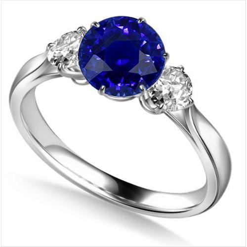 Anello con zaffiro blu naturale a tre pietre con diamante rotondo 2.25 carati - harrychadent.it