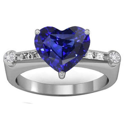 Anello con zaffiro blu naturale principessa e diamante rotondo 3.50 carati