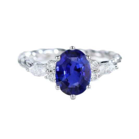 Anello con zaffiro blu pietra preziosa con marquise e diamanti rotondi 4 carati - harrychadent.it